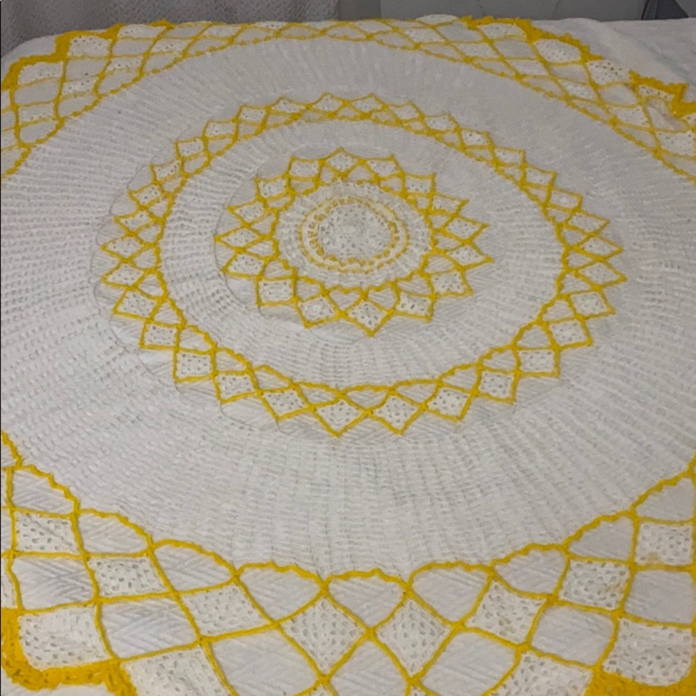 Crocheted handmade round tablecloth